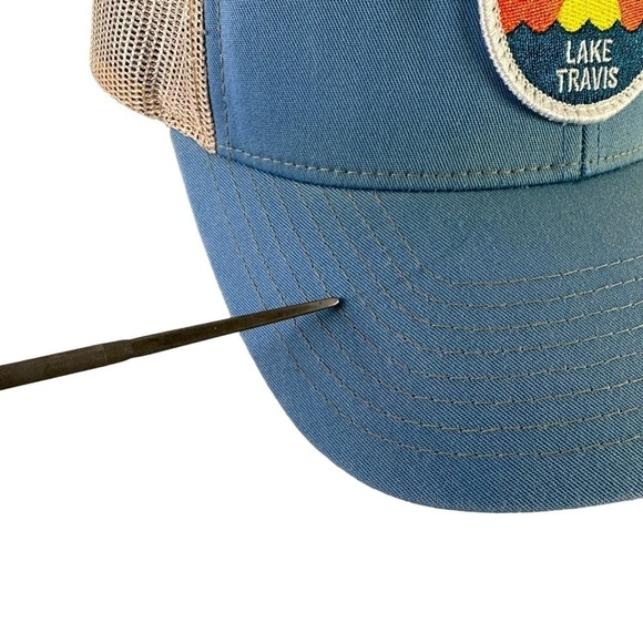 Lake Travis Marina Patch Trucker Hat Snapback Blue Tan Mesh Richardson 112 - Picture 6 of 11